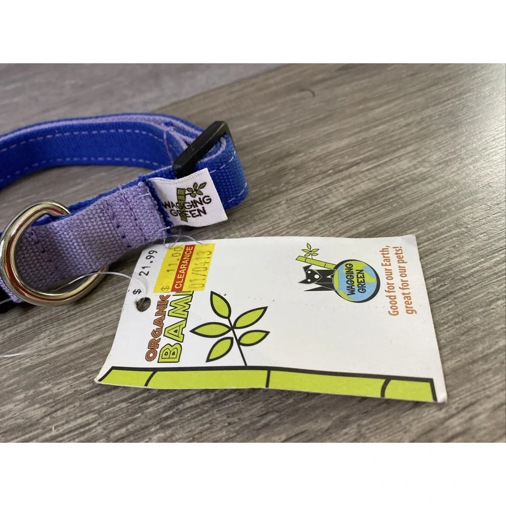 Wagging Green Eco Hip Bamboo Dog‎ Collar Medium Blue Purple Organic NWT